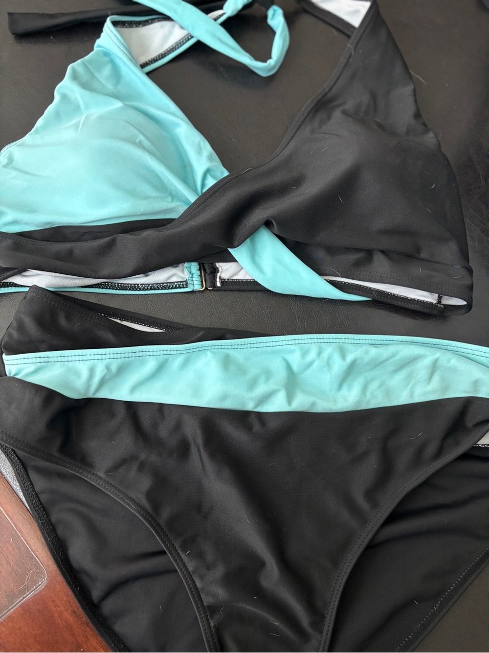 Black and Aqua Contrast Two-Piece Bikini - Women Swim
